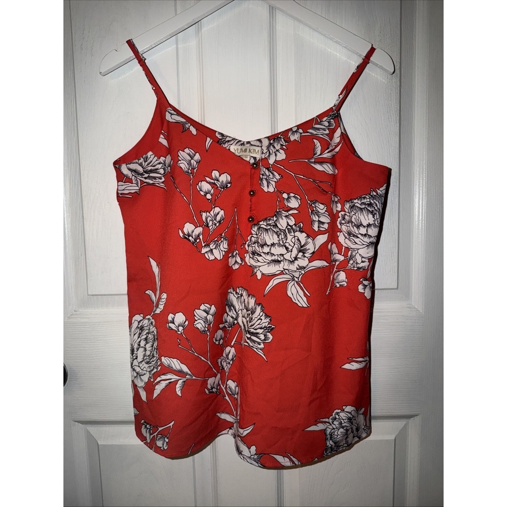YUMI KIM Women's Red Floral Multi Sleeveless Blouse Tank Size S Small